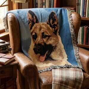 Vintage Linda Picken German Shepherd Dog Woven Tapestry Throw Blanket 47x60 USA